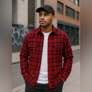 George Red Black Plaid Flannel Shirt XL Men’s Casual Button‎ Down